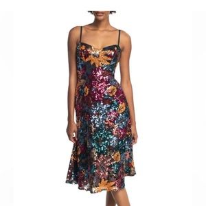 DRESS THE POPULATION-“Noel” floral sequined midi dress NWT